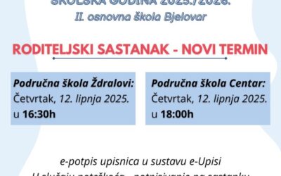 VAŽNO: promjena termina sastanka za roditelje budućih prvašića