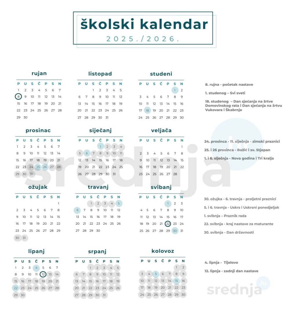 školski kalendar template - 1