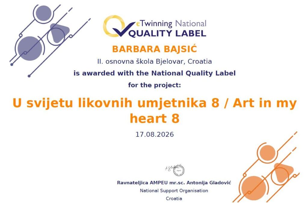 Međunarodni projekt U svijetu likovnih umjetnika 8 nagrađen oznakom kvalitete 